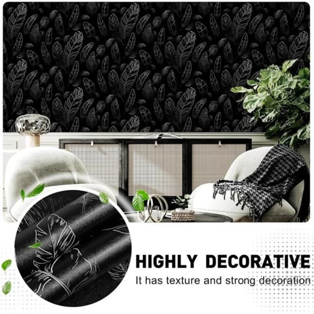 Black Peel and Stick Wallpaper Feather Removable Modern Vinyl Wall Paper